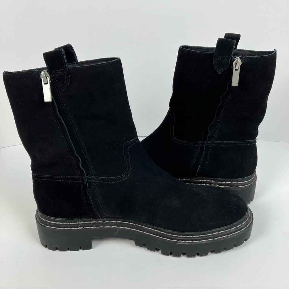 Splendid Alexxi Suede Moto Style Lug Sole Boots Black Zip Closure Sz 8.5 - Picture 12 of 16
